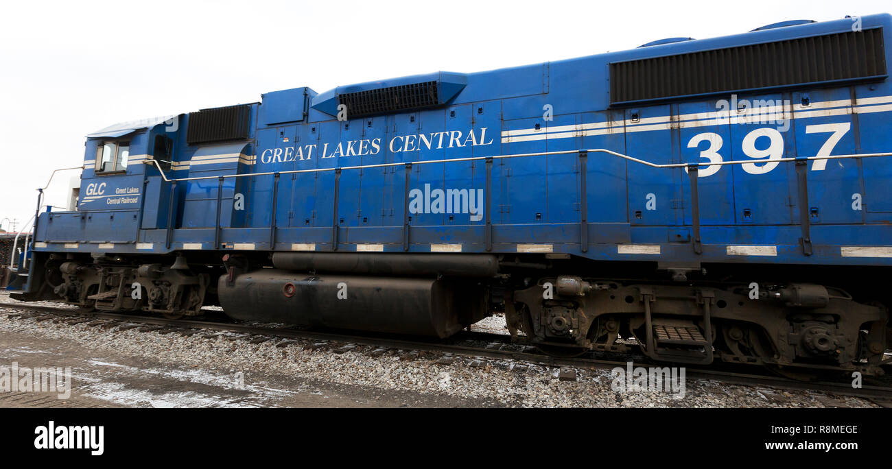 Great Lakes Central Railroad engine 397 in the train yard in Owosso