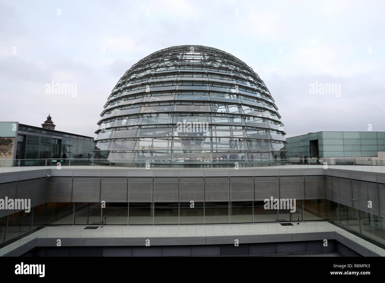Berlin / Germany - December 15 2018: The glass dome on top of the Reichstag Building, the German parliament, in central Berlin. Stock Photo