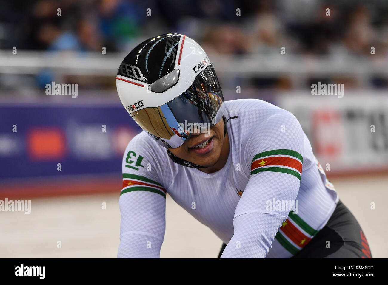 London, UK. 16th Dec 2018. Jair Tjon En Fa (SUR) in Men's Sprint Quarterfinals during Tissot UCI Track Cycling World Cup IV at Lee Valley VeloPark on Sunday, 16 December 2018. LONDON ENGLAND.  (Editorial use only, license required for commercial use. No use in betting, games or a single club/league/player publications.) Credit: Taka Wu/Alamy Live News Stock Photo