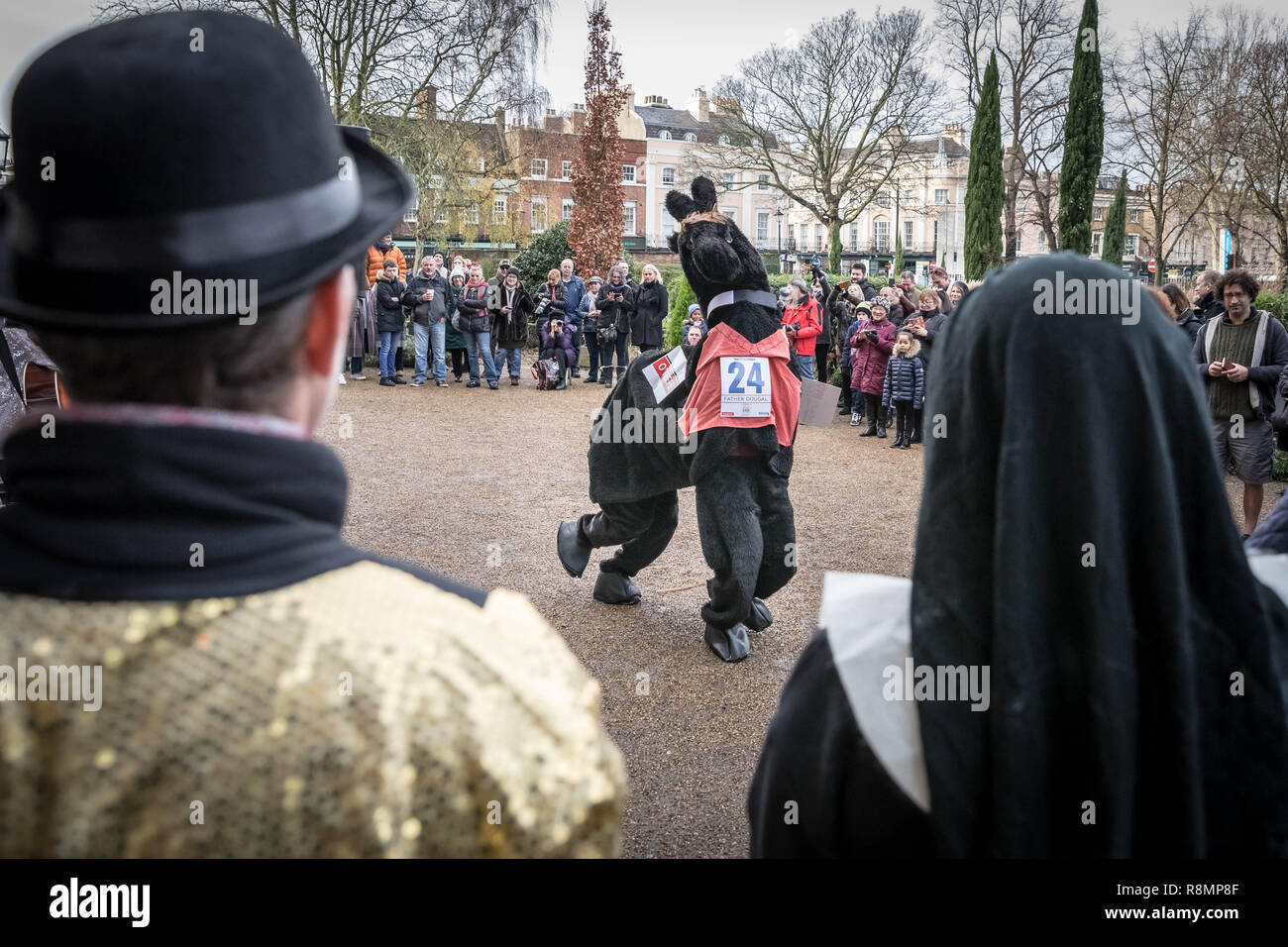 London, UK. 16th Dec 2018. Annual Christmas London Pantomime Horse Race in Greenwich. Credit: Guy Corbishley/Alamy Live News Stock Photo