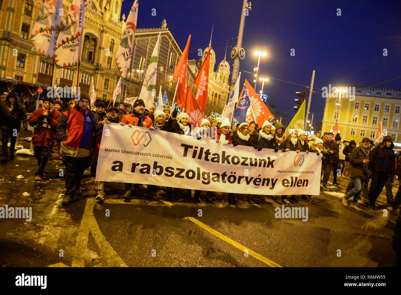 Budapest Hungary 16th Dec 2018 Protesters Are Seen Holding A