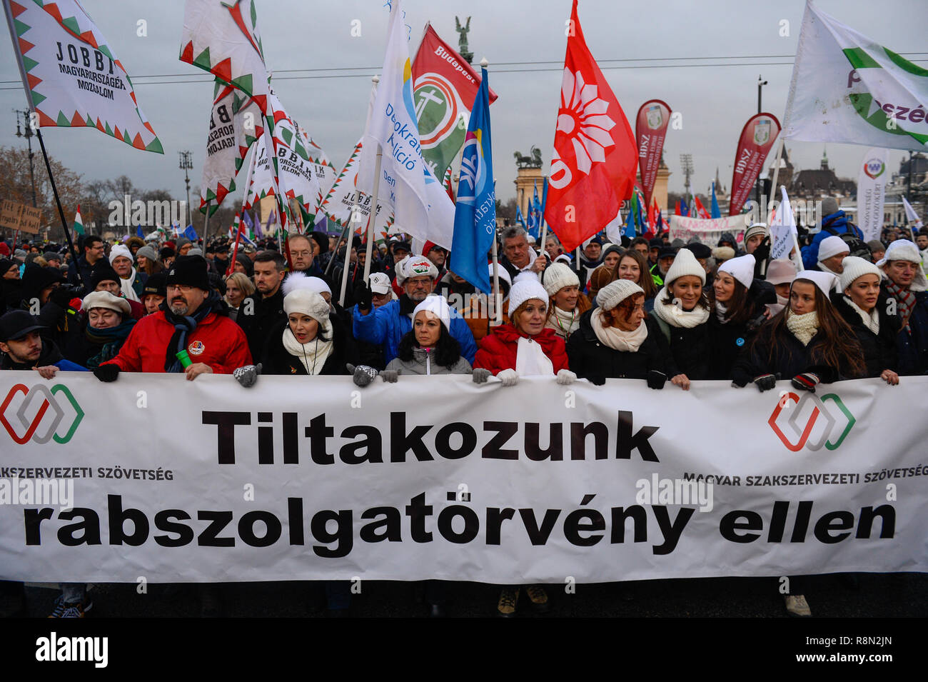 Budapest Hungary 16th Dec 2018 Protesters Are Seen Holding A