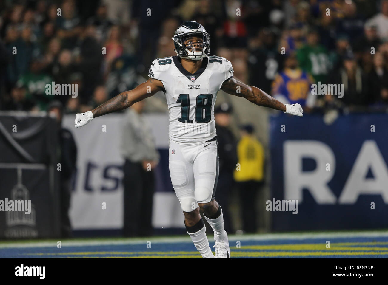 Los Angeles, CA, USA. 16th Dec, 2018. Philadelphia Eagles wide receiver Shelton Gibson #18 during the NFL Philadelphia Eagles vs Los Angeles Rams at the Los Angeles Memorial Coliseum in Los Angeles, Ca on December 16 2018. Jevone Moore Credit: csm/Alamy Live News Stock Photo