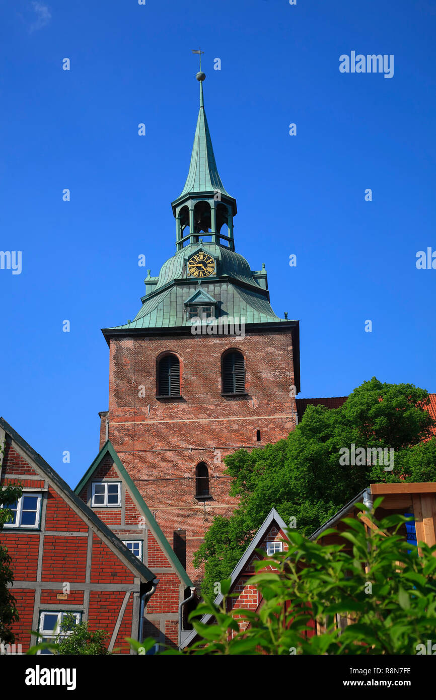 Tower of St. Michaels church, Michaeliskirche, in the old town,  Lüneburg, Lueneburg, Lower Saxony, Germany, Europe Stock Photo