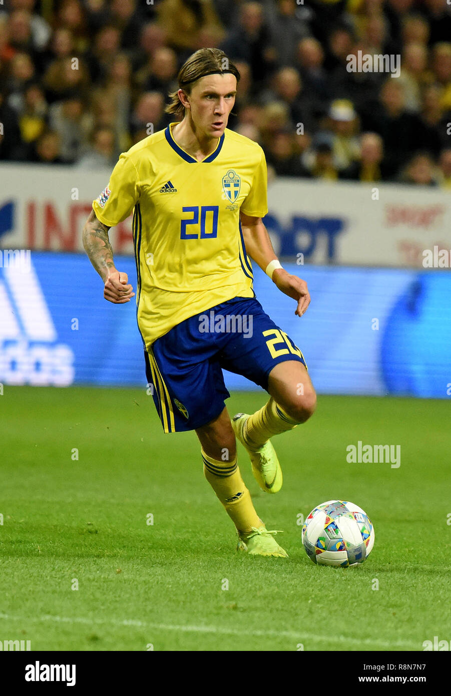 Solna, Sweden - November 20, 2018. Sweden national team midfielder Kristoffer Olsson during UEFA Nations League match Sweden vs Russia in Solna. Stock Photo
