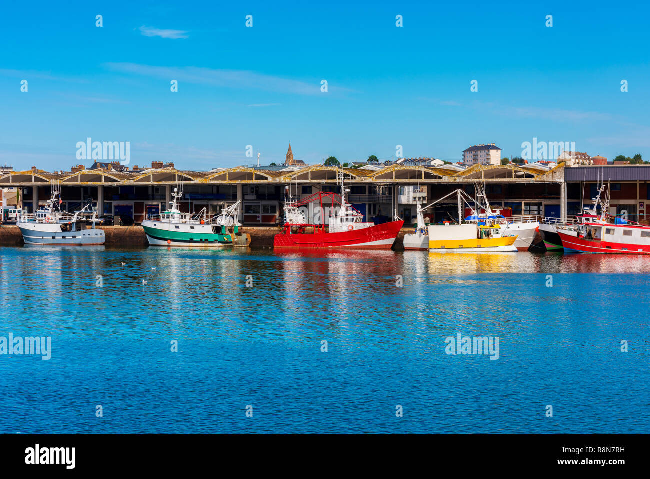 Fishing Boats in Harbor of Dieppe Normandy France Stock Photo