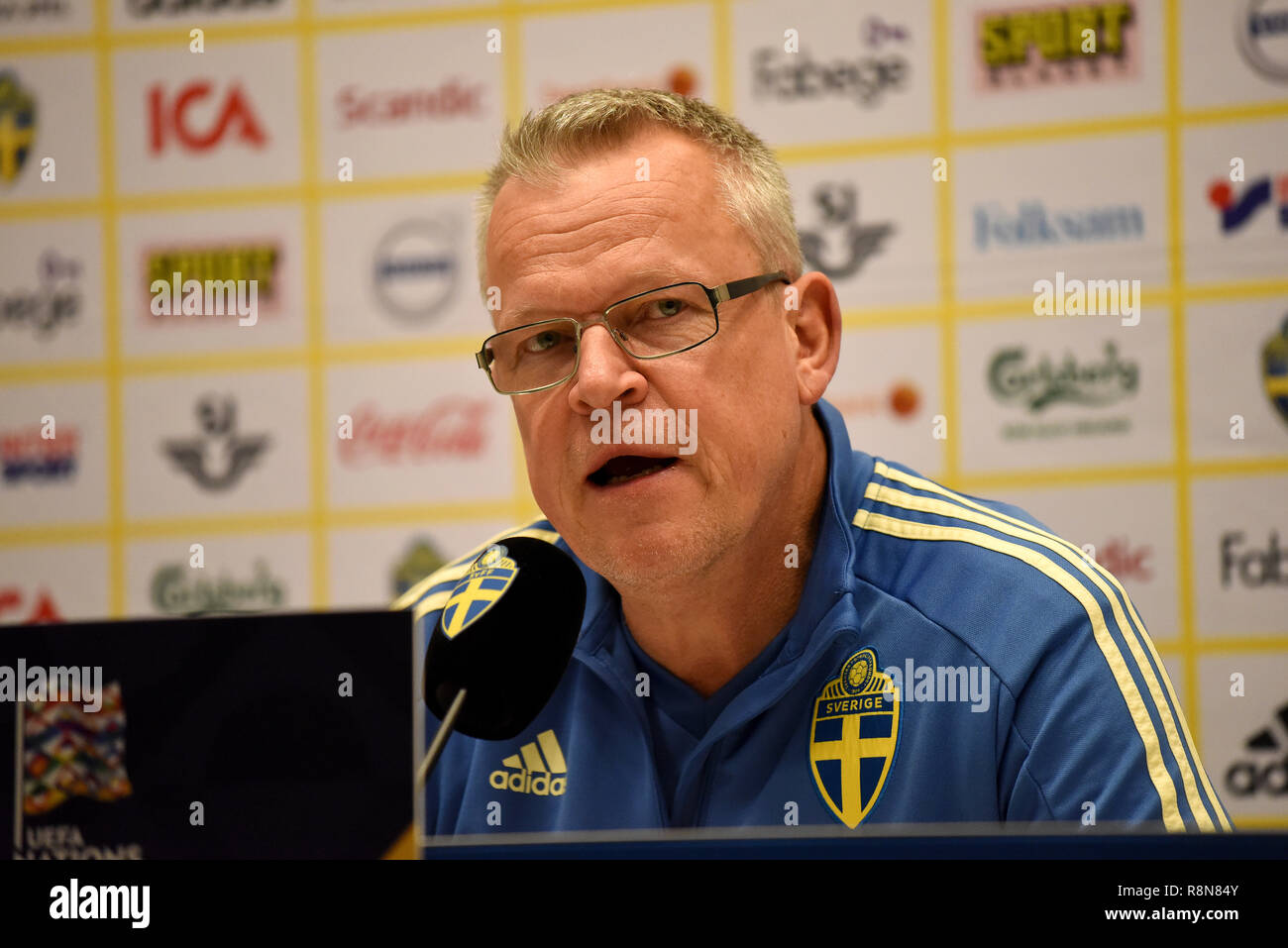 Solna, Sweden - November 20, 2018. Sweden national team coach Jan Andersson after UEFA Nations League match Sweden vs Russia in Solna. Stock Photo