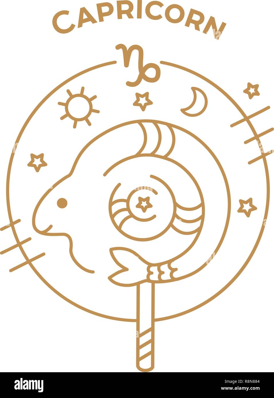 Vector zodiac sign Capricorn, logo or illustration. Food horoscope for kids. Stock Vector