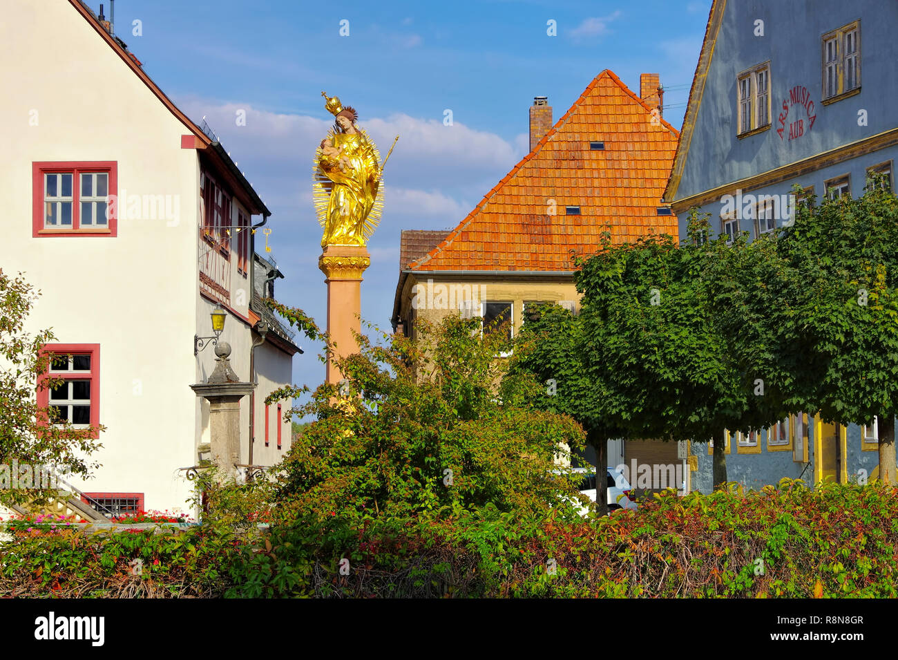 the town Aub in Germany, the golden Madonna Stock Photo