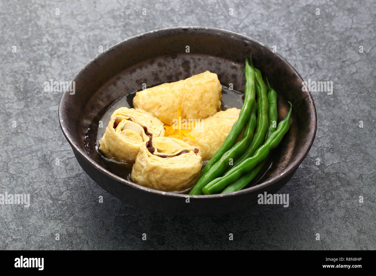 Yuba maki, tofu skin dish, Japanese vegetarian food Stock Photo - Alamy