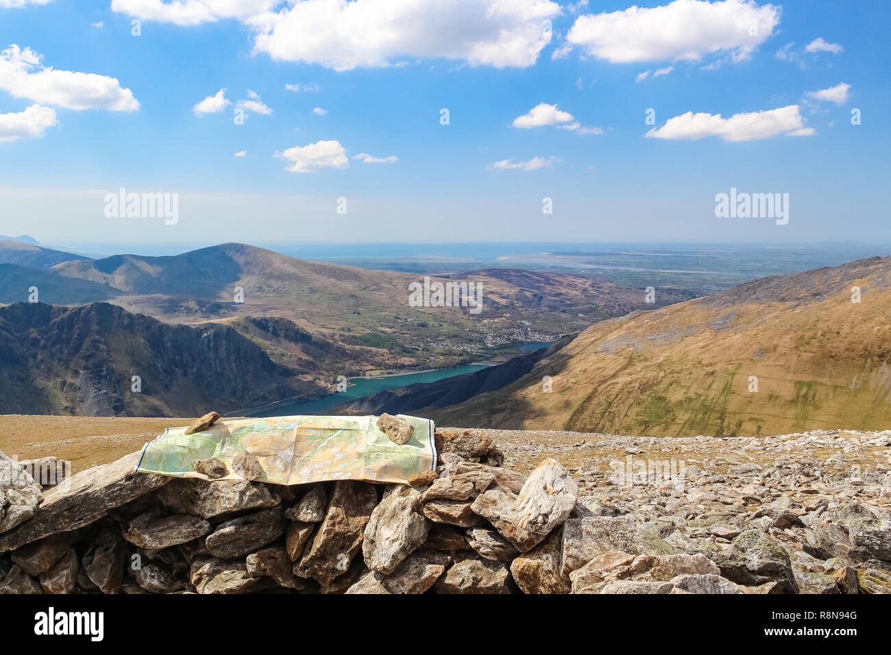 Navigating on Mountains in Snowdonia National Park, Wales, UK Stock Photo