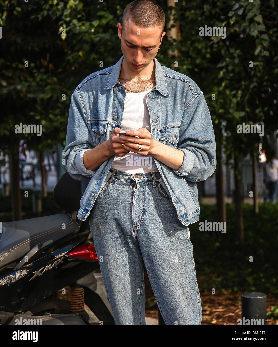 PARIS, France- September 27 2018: Men on the street during the Paris Fashion Week. Stock Photo