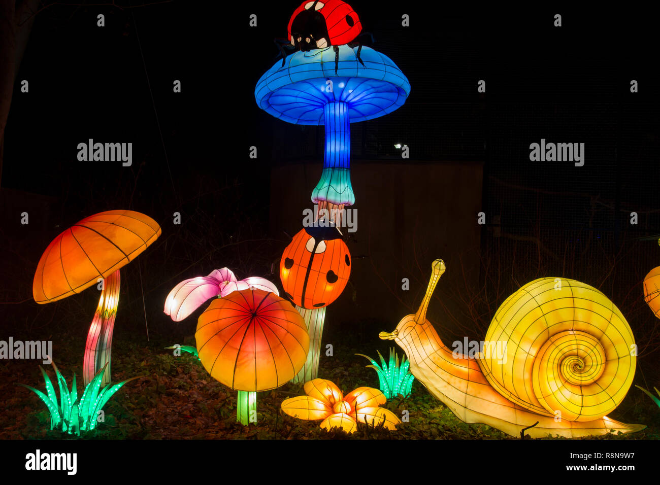 Many colorful Chinese lanterns during a china light festival Stock Photo