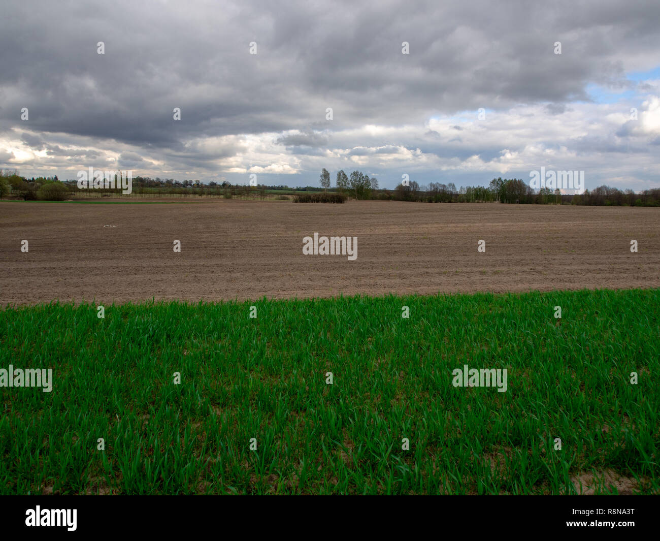 Cloudy landscape of a farmland Stock Photo - Alamy