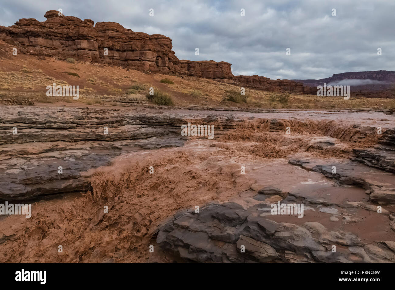 Indian Creek at Indian Creek Falls having a flash flood after heavy rains on the BLM lands near