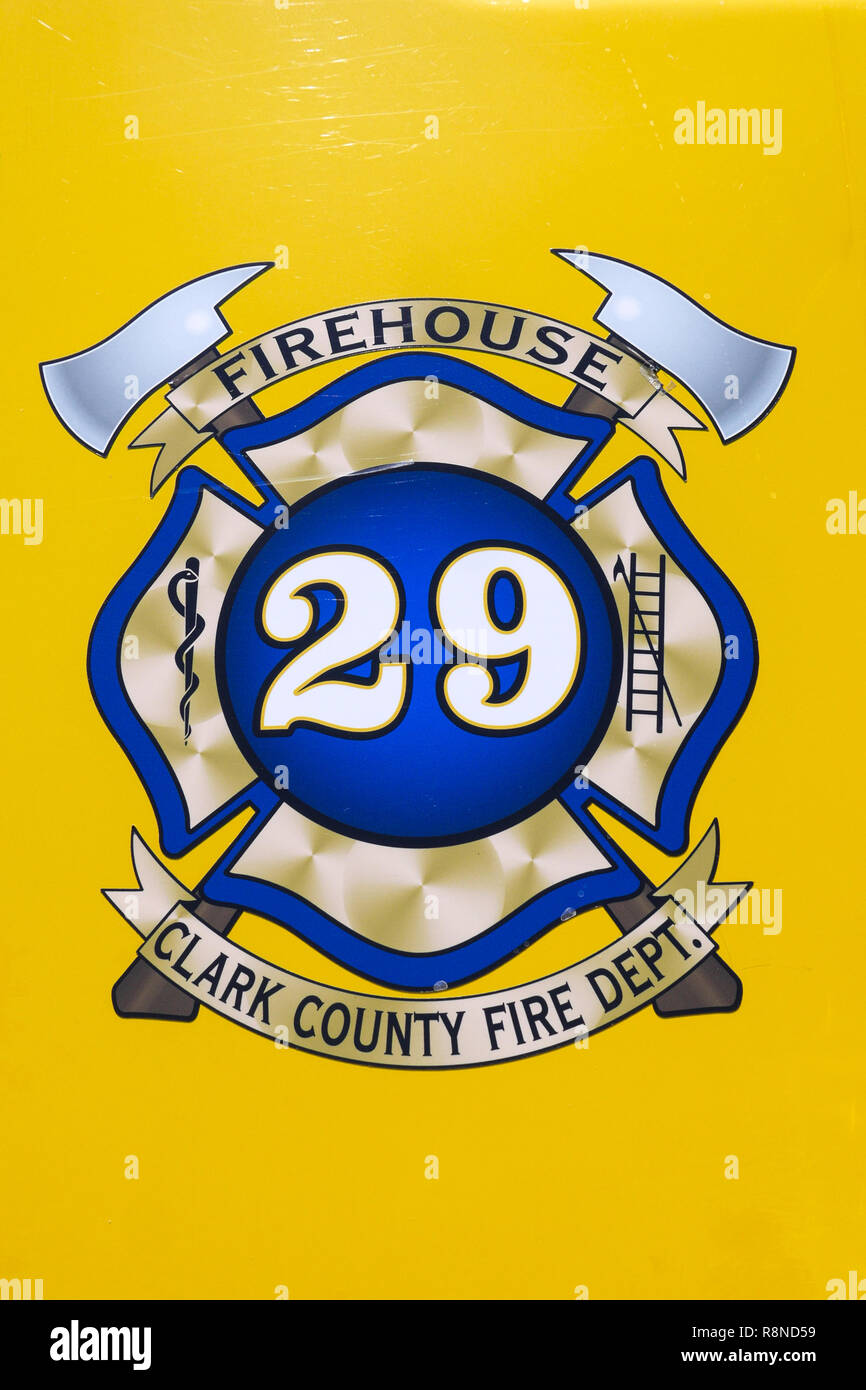 Clark County Fire Department Emblem on a firetruck in Las Vegas Stock Photo