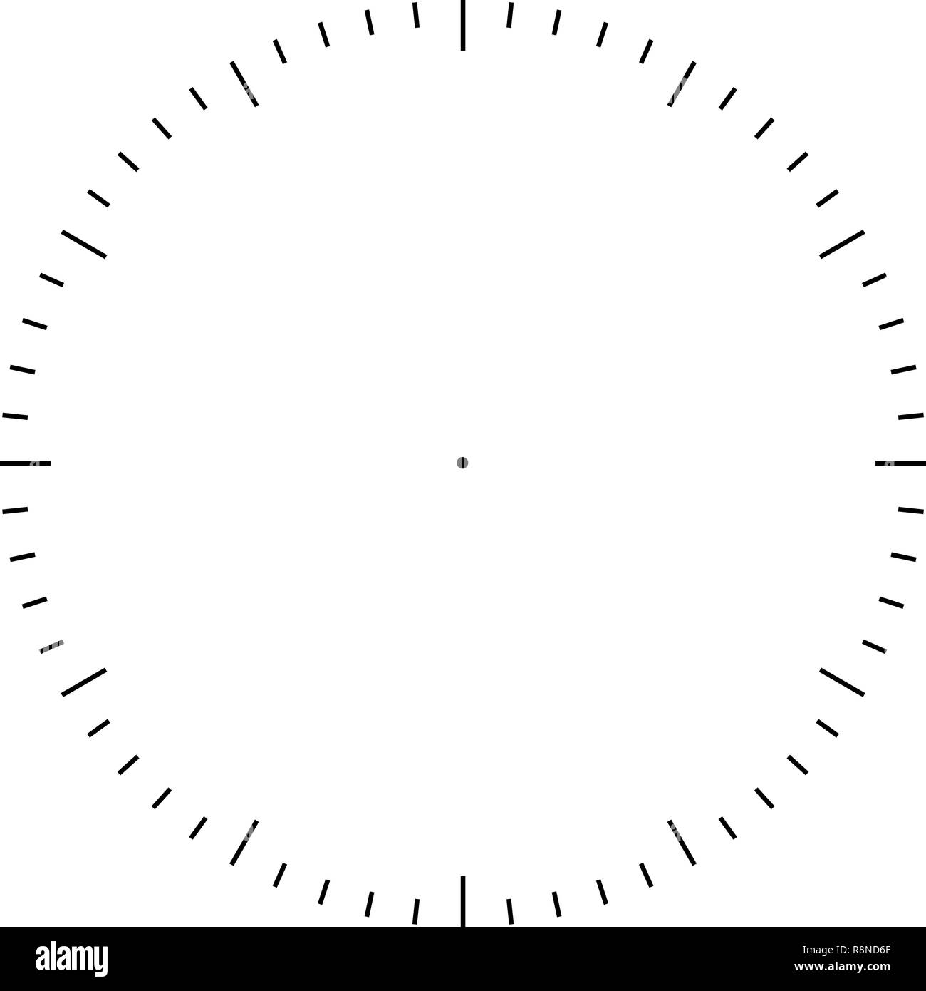Clock face blank template. Hours and seconds division marks Stock Vector