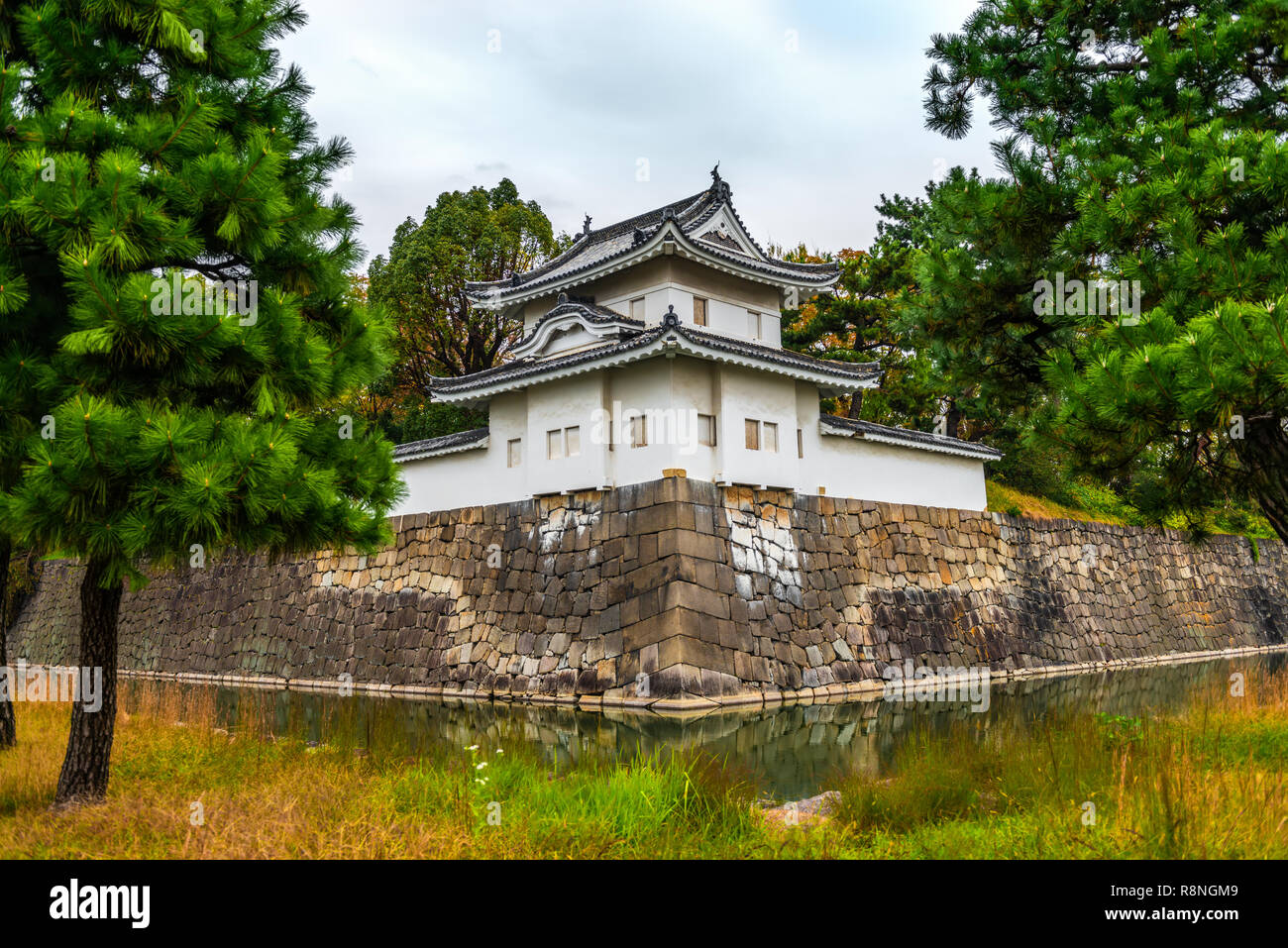 beautiful Nijo castle with water in moat, autumn in Kyoto, Japan Stock Photo