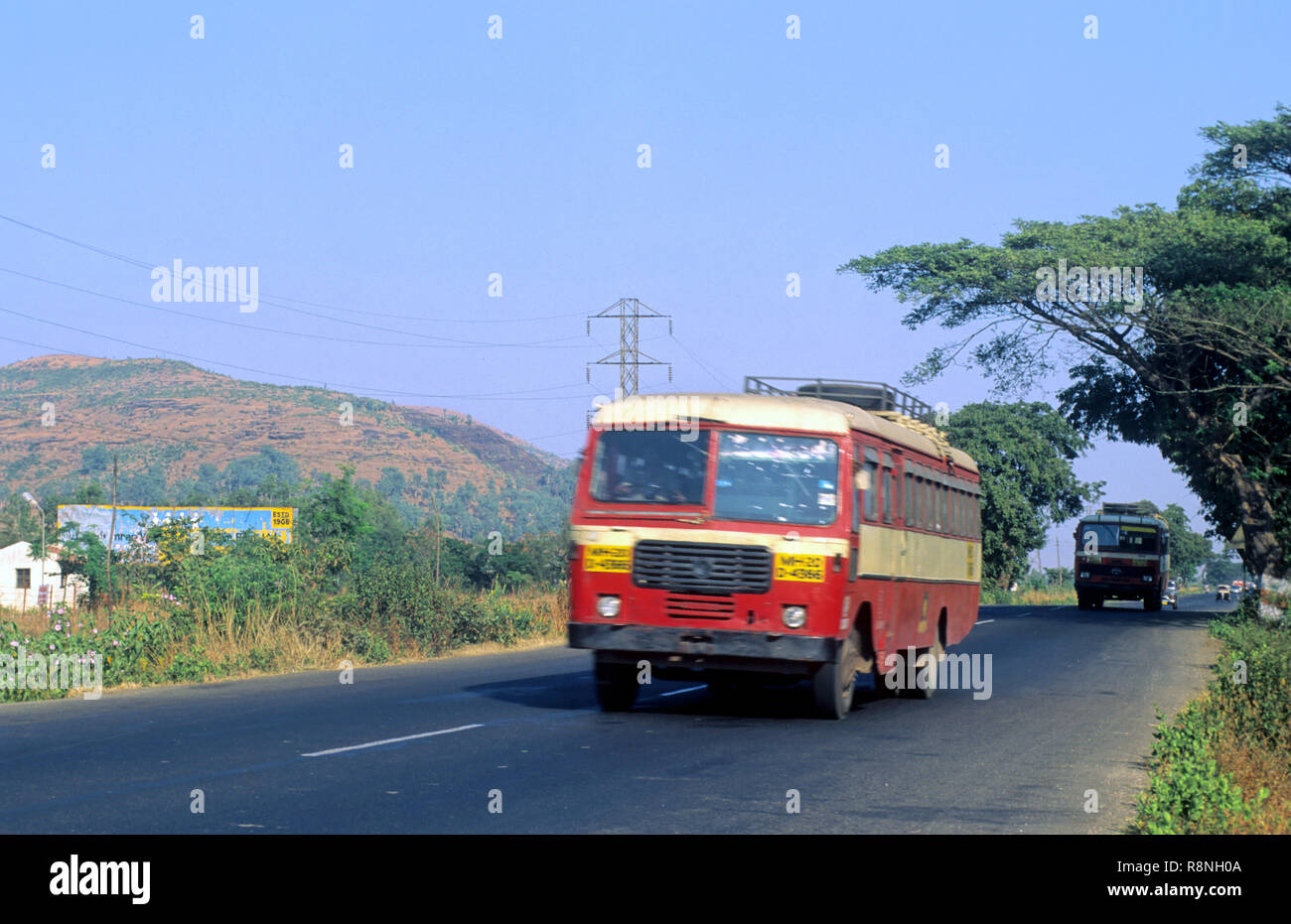 State Transport Bus on national highway NO.4, lonavala, maharashtra, india Stock Photo