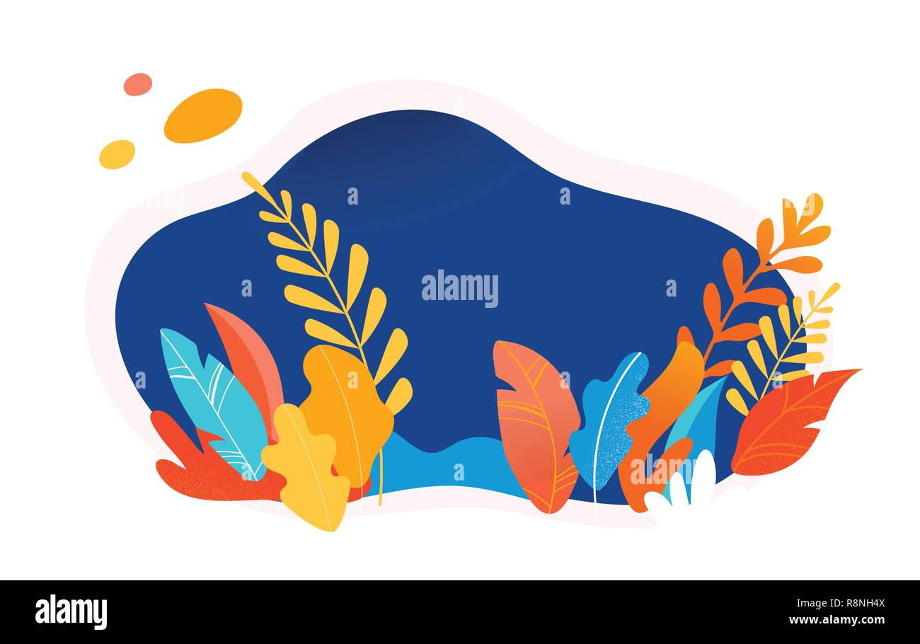 Colorful leaves on white and blue background. Vector illustration Stock Vector