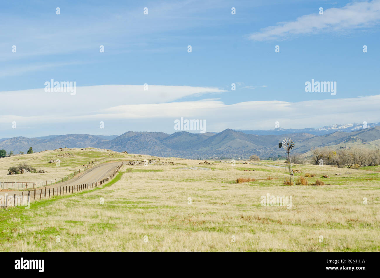 Lenticular clouds over the Sierra Nevada mountains, from the central Valley, Fresno California USA Stock Photo