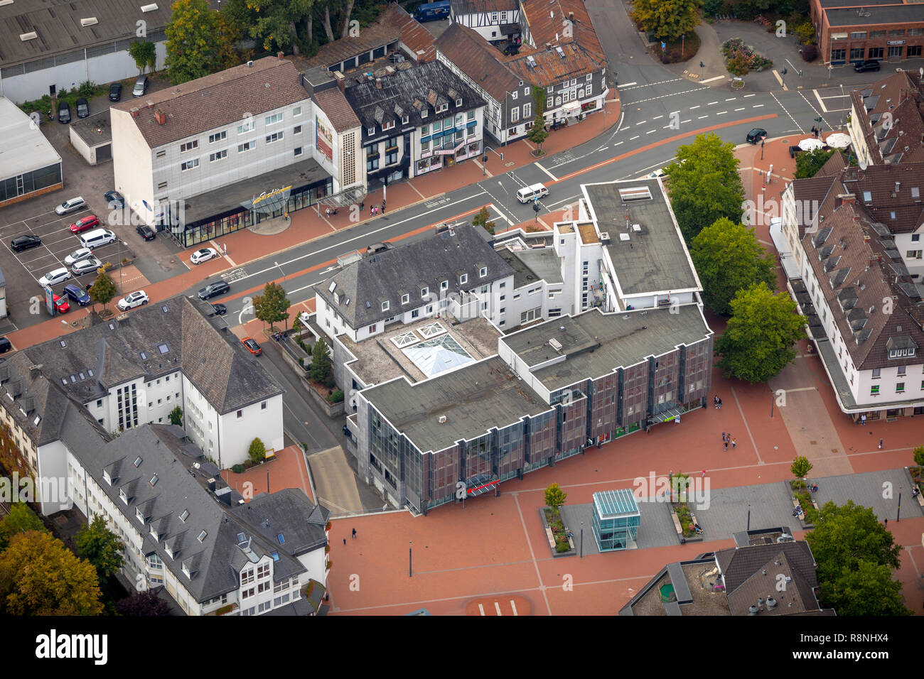 Aerial view, Marktplatz Kreuztal, Stadtverwaltung Kreuztal, Siegener Straße, Kreis Siegen-Wittgenstein, North Rhine-Westphalia, Germany, Europe, Kreuz Stock Photo