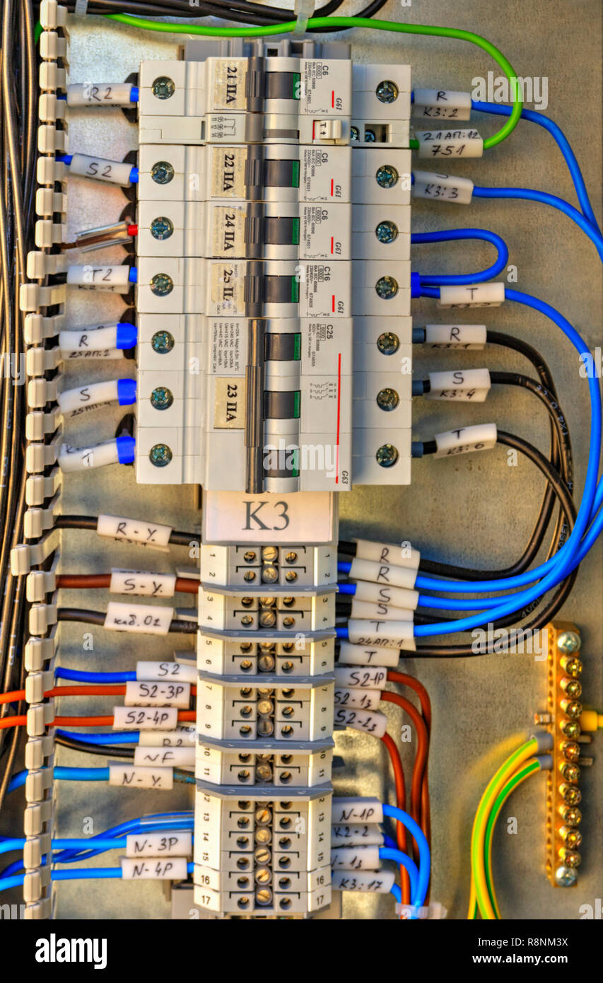 Control panel with terminals and wires inside view Stock Photo - Alamy