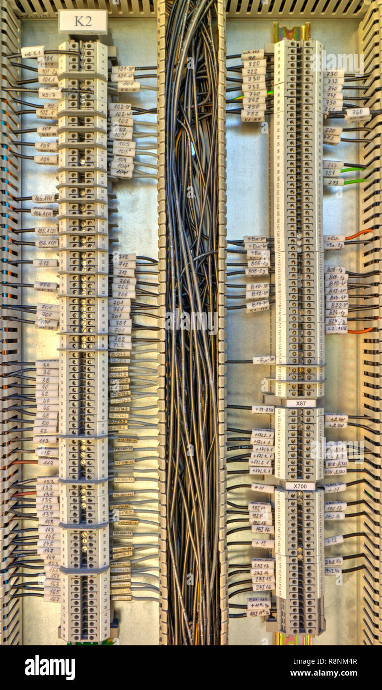 Control panel with terminals and wires inside view Stock Photo - Alamy