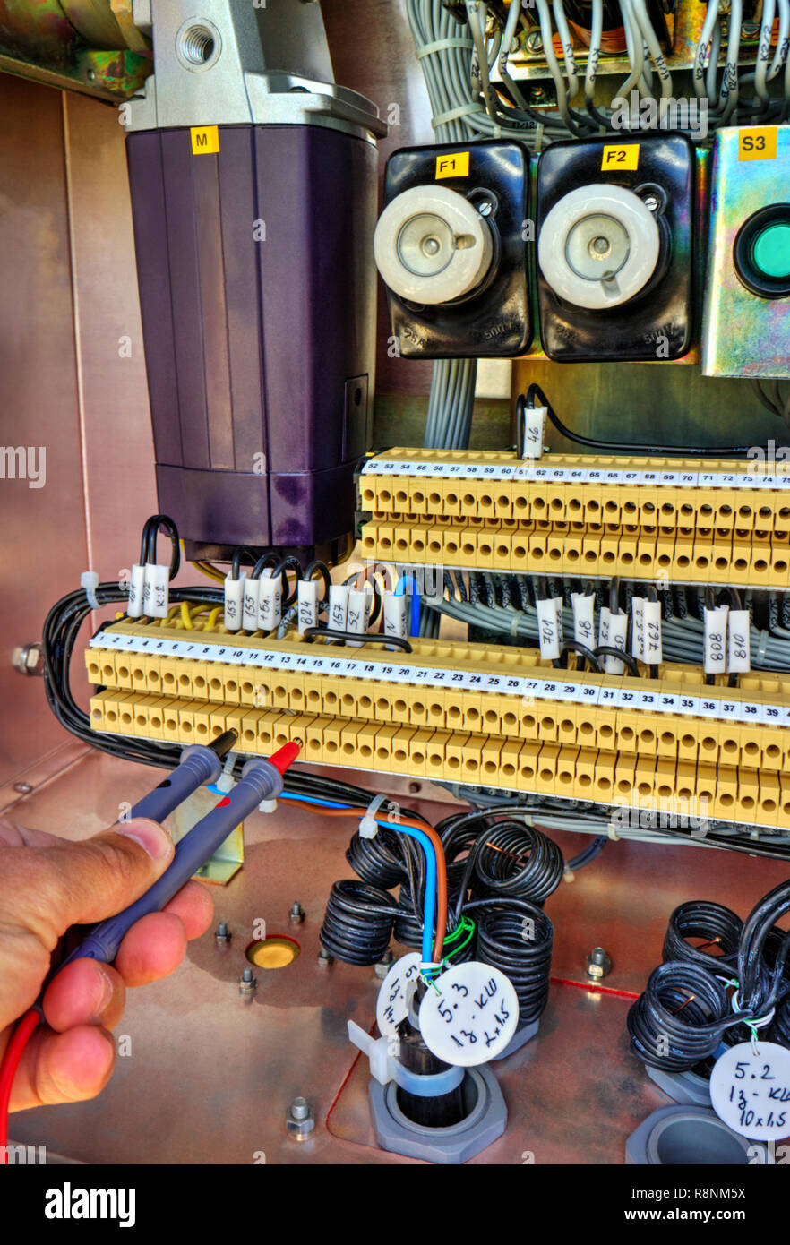 Inside view of control cubicle of high voltage disconnector Stock Photo ...