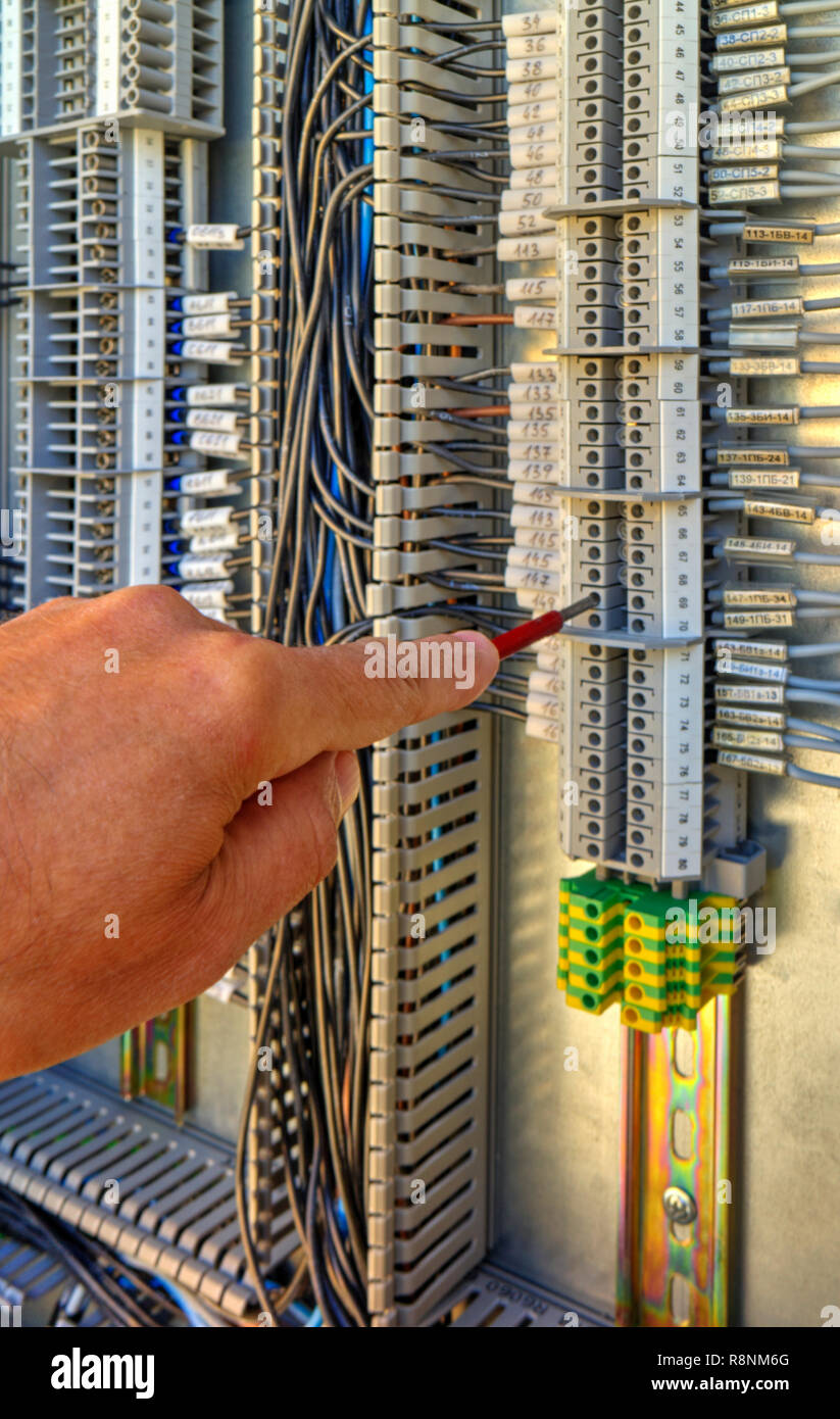 Control panel with terminals and wires inside view Stock Photo - Alamy
