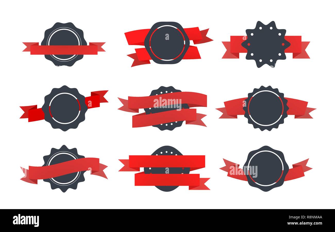 Set of bright retro badges with tapes isolated on white Stock Vector ...