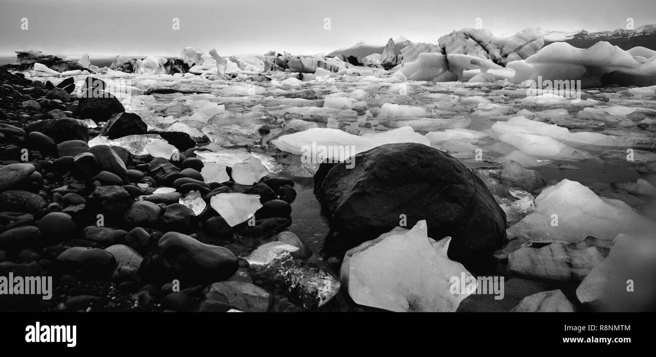 Large blocks of broken ice from an Icelandic glacier. Stock Photo