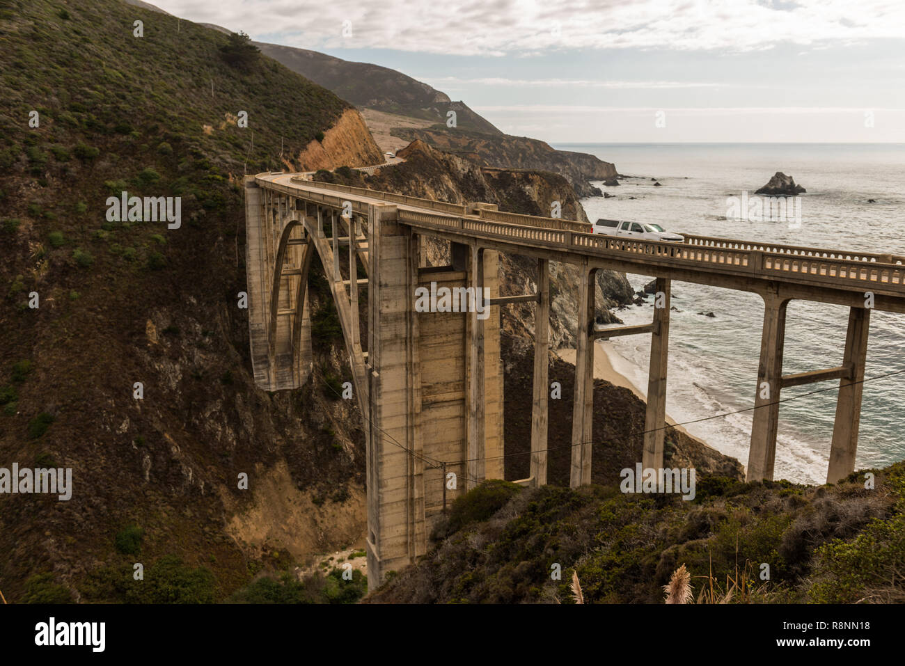 Views of the Bixby Creek Bridge at sunset in Big Sur, California, USA. Stock Photo