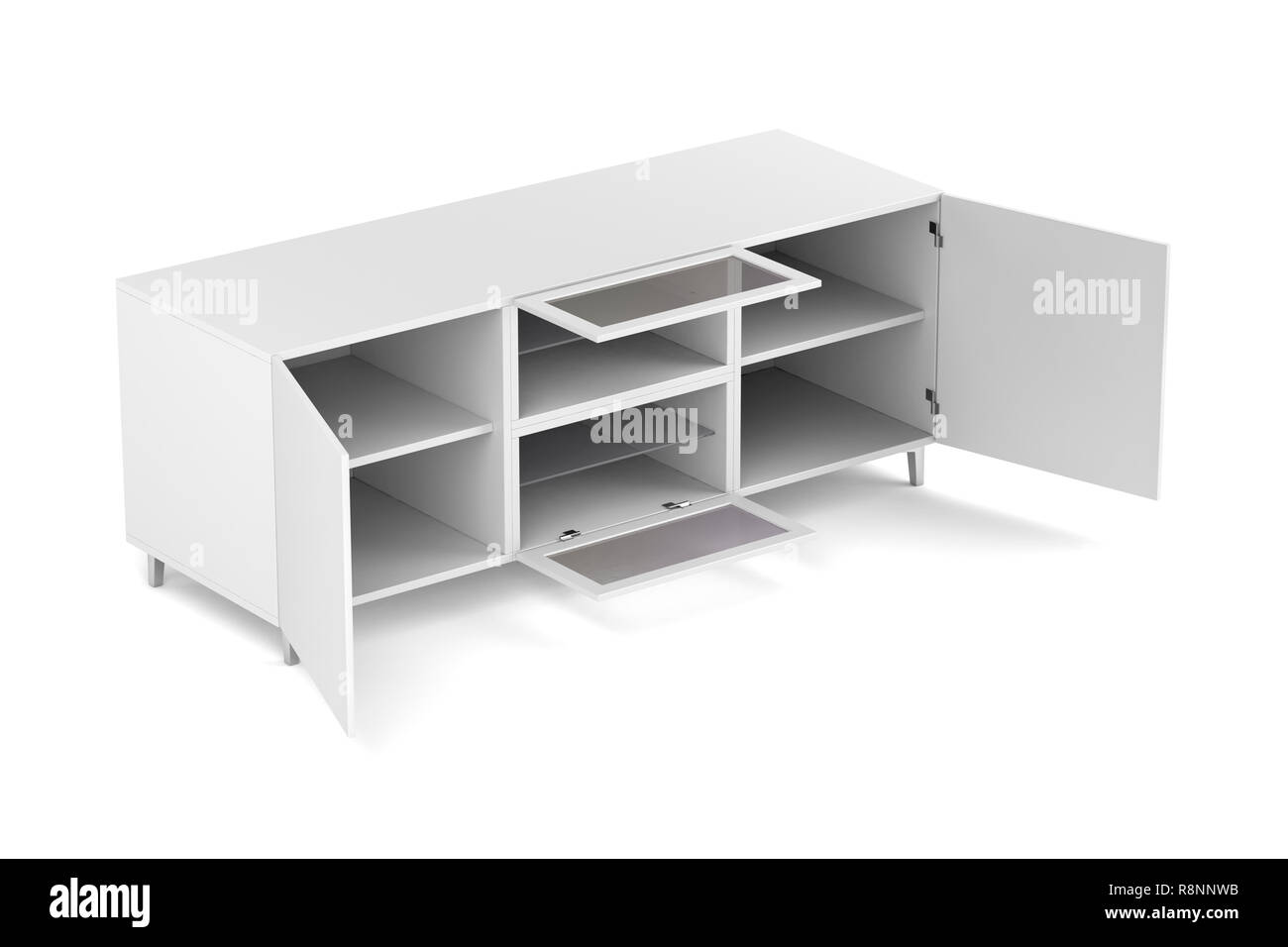White open tv cabinet, empty inside Stock Photo