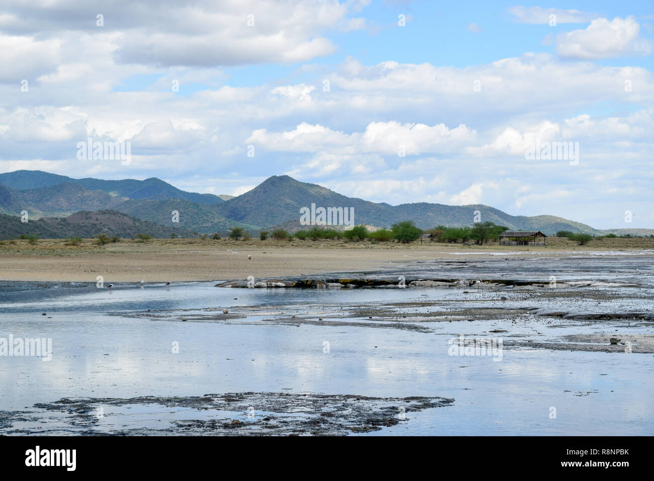 The arid landscapes of Lake Magadi, Rift Valley, Kenya Stock Photo
