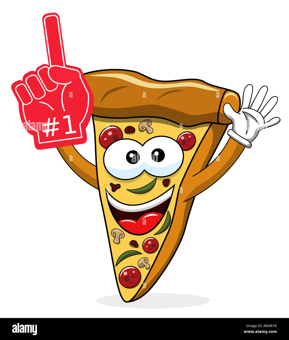Pizza slice cartoon funny exulting number one glove supporter fan isolated on white Stock Photo - Alamy Pizza slice cartoon funny exulting number one glove supporter fan isolated on white Stock Photo - Alamy