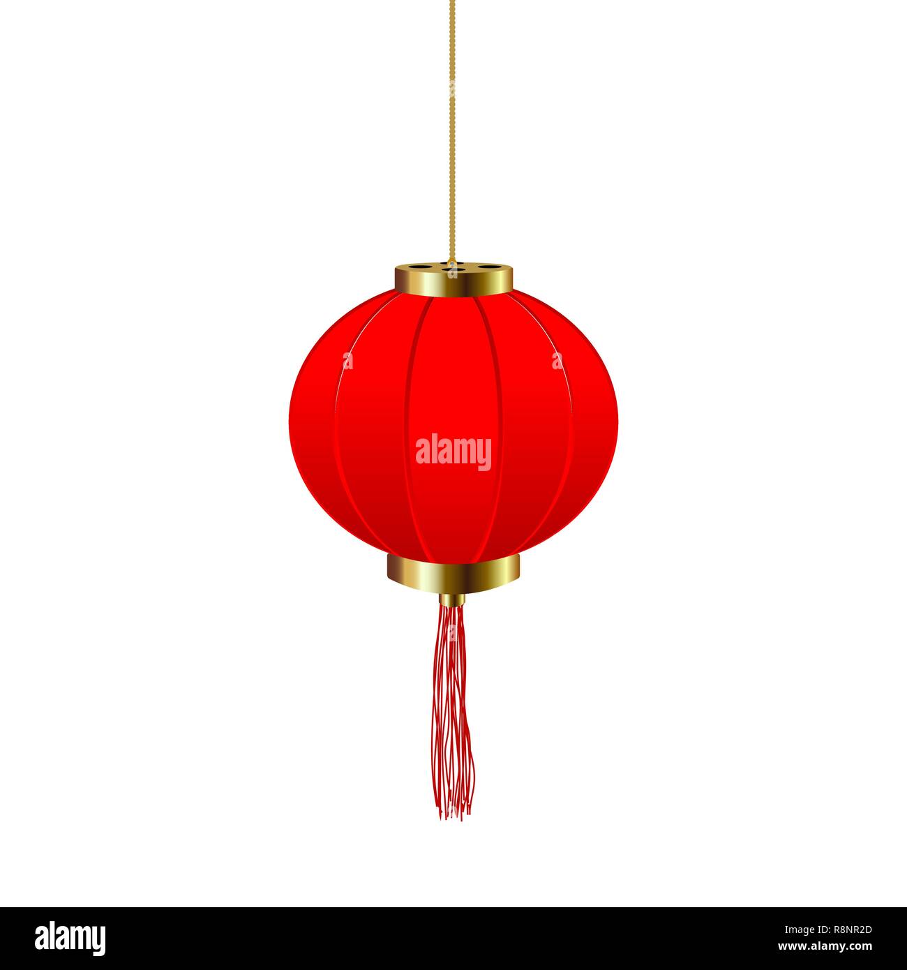 Chinese New Year. Red round chinese lantern. Isolated illustration Stock Vector