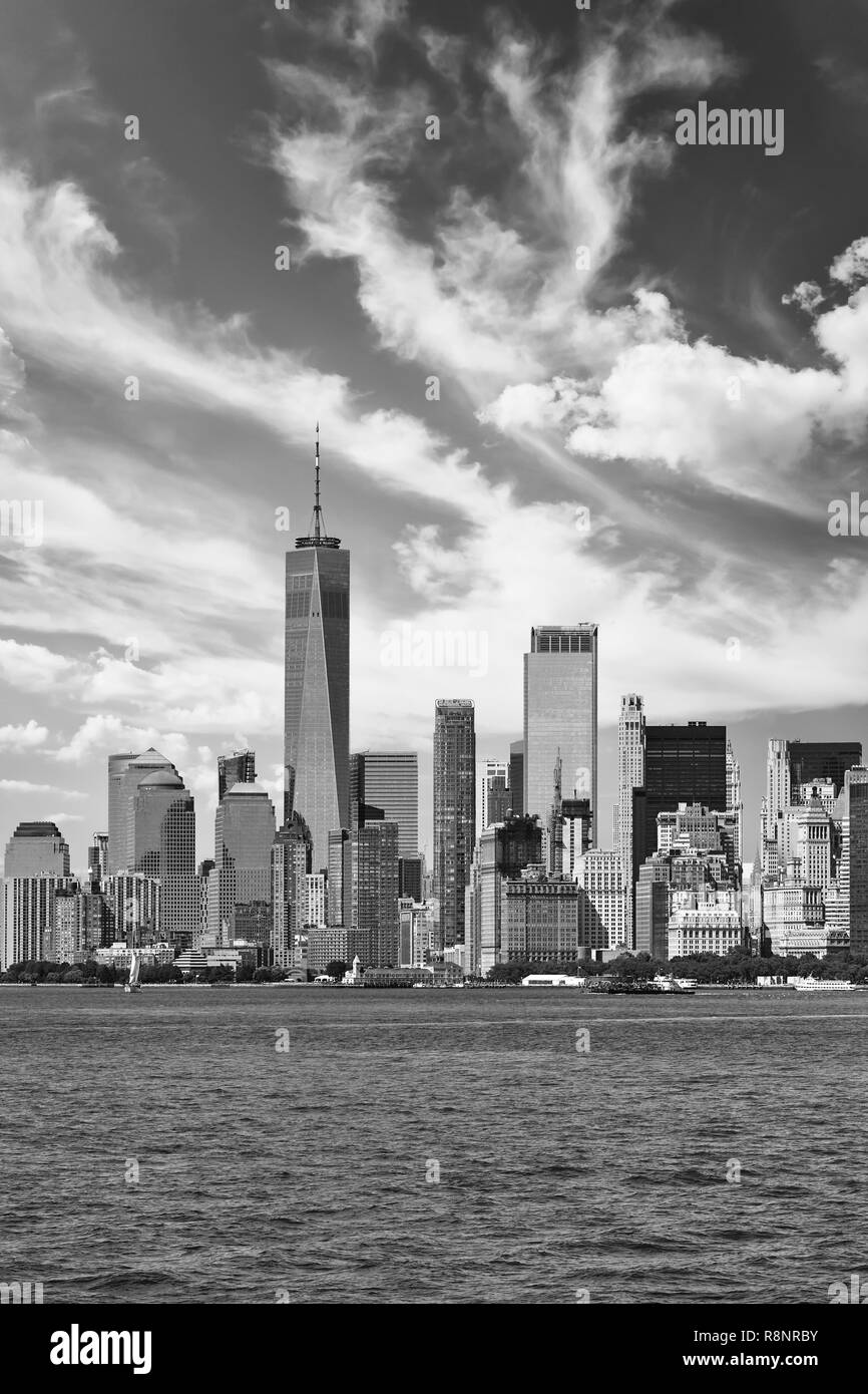 Black and white New York City skyline, USA. Stock Photo