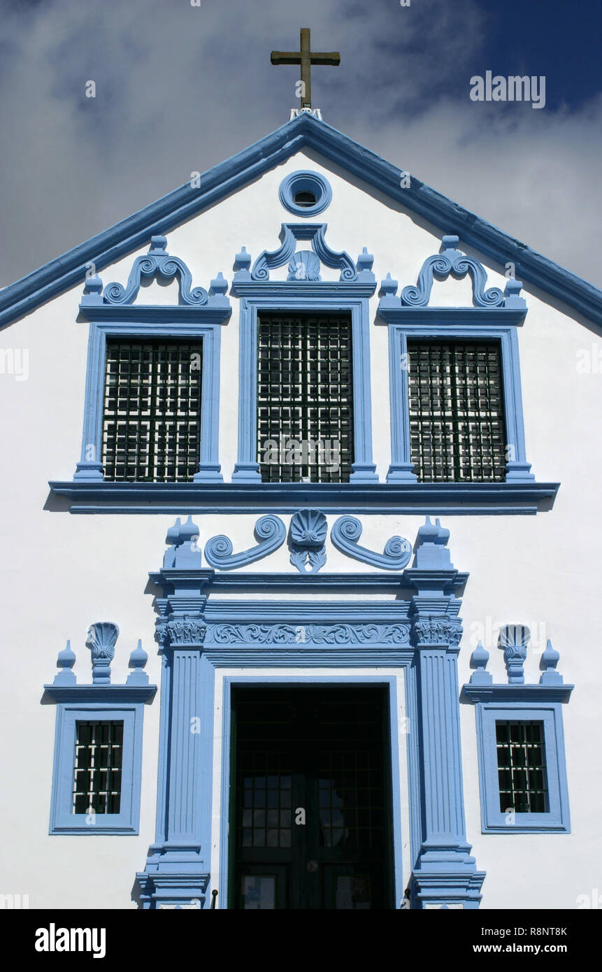 Portugal, Azores Islands, Terceira. Baroque church facade in the capital Angra do Heroismo. UNESCO World heritage site. Stock Photo