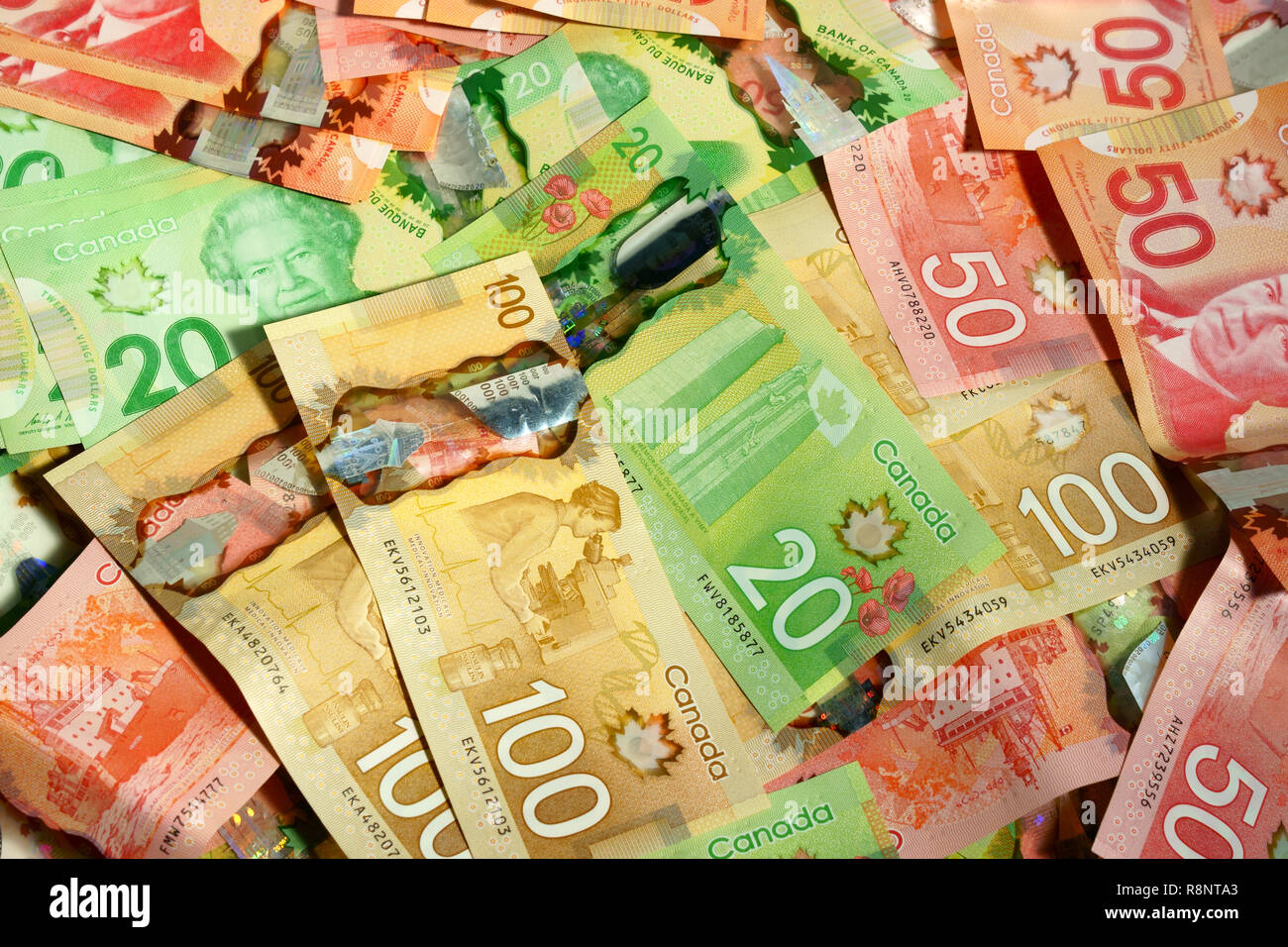 Canadian money and change. Stock Photo