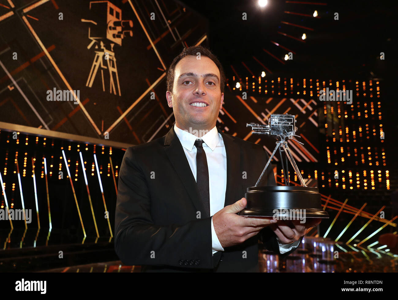 Francesco Molinari poses with his World Sport Star of the Year Award during the BBC Sports Personality of the Year 2018 at Birmingham Genting Arena. Stock Photo