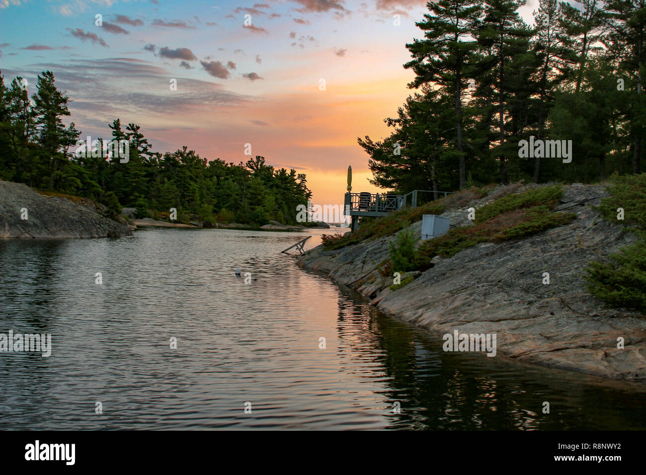 sunset on lake in georgian bay of ontario canada Stock Photo