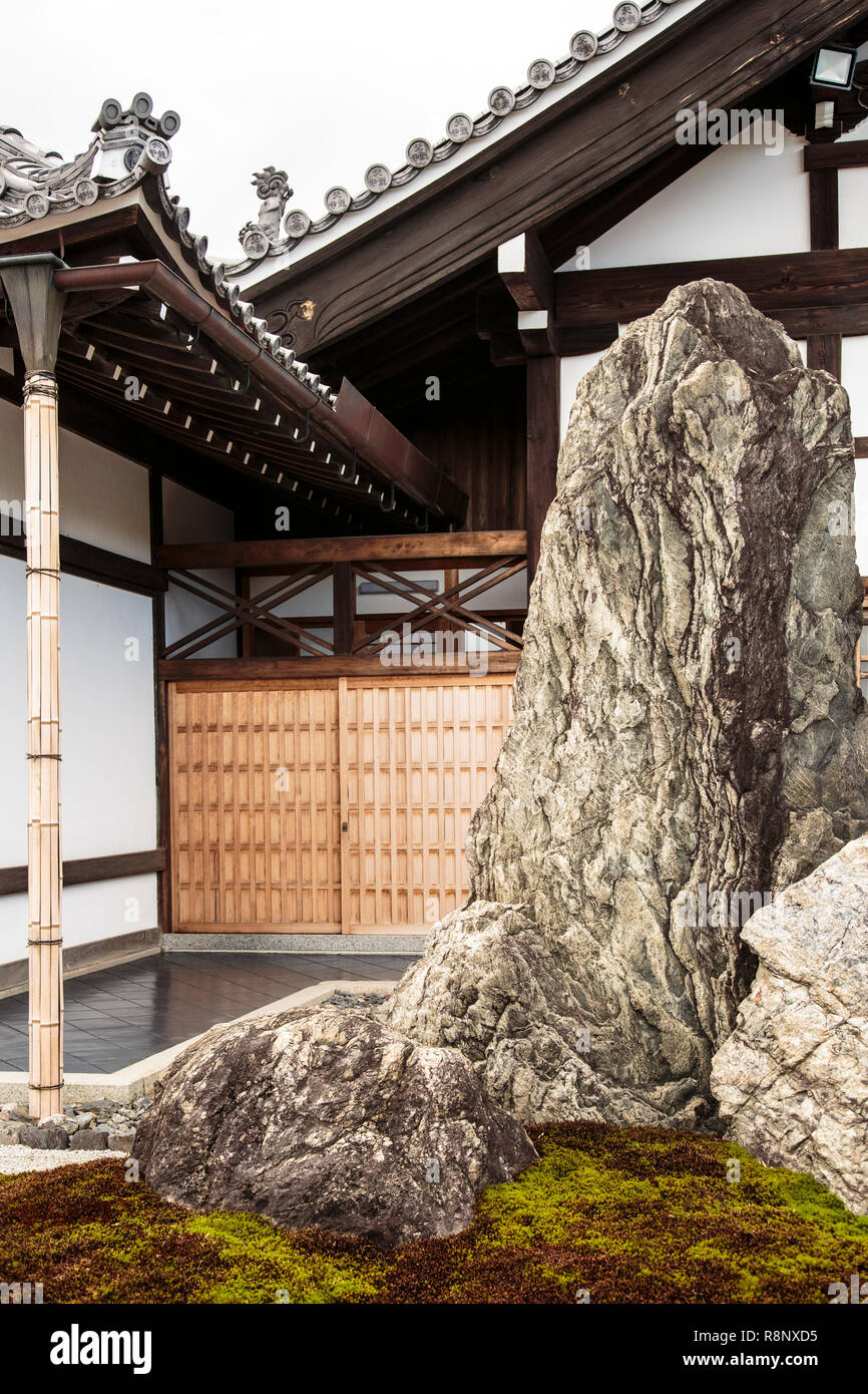 A huge rock in a garden at Ryoanji temple in Kyoto. Stock Photo