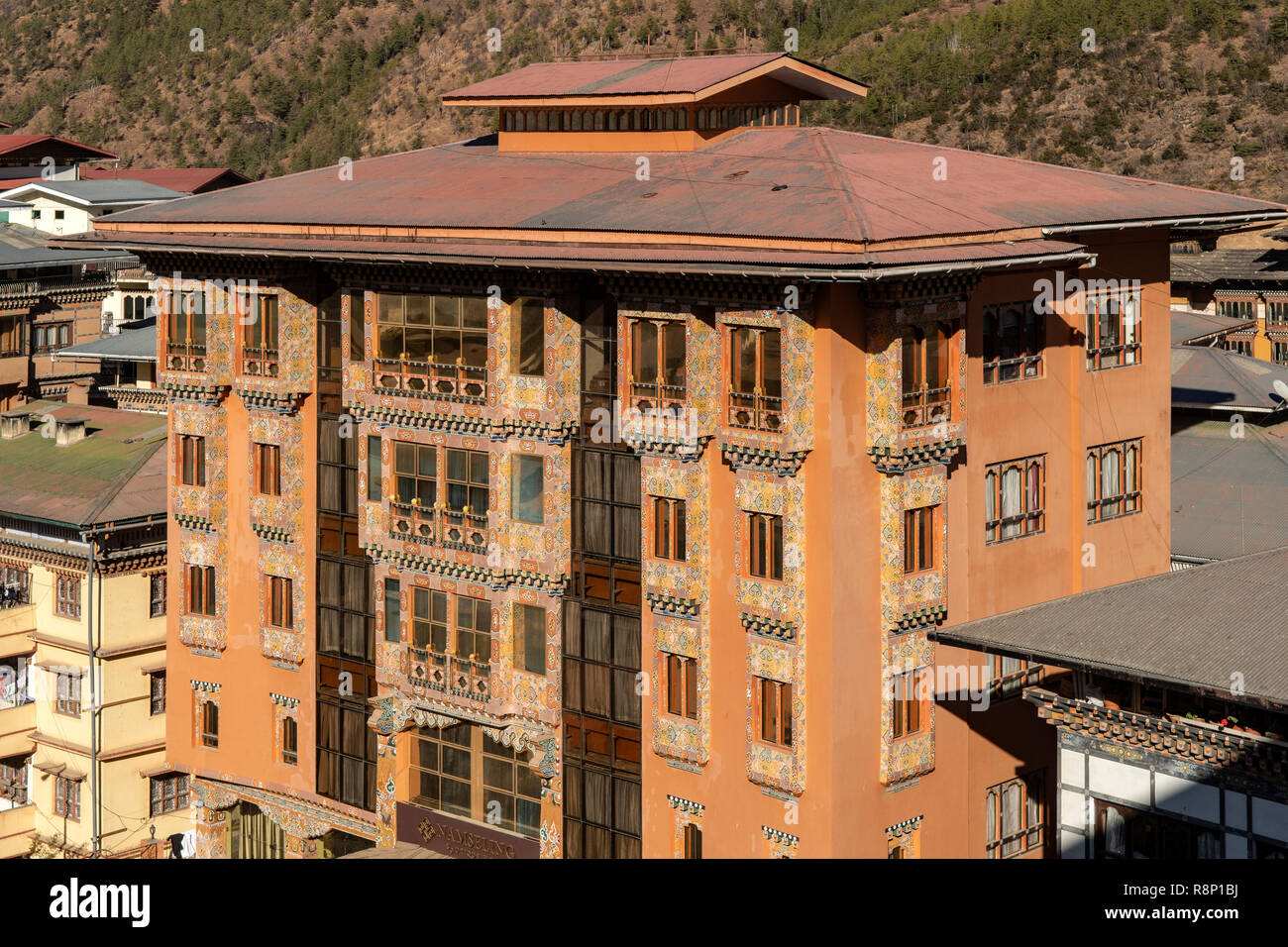Traditional Big House in Thimphu, Bhutan Stock Photo