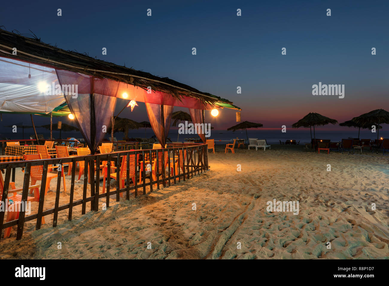 Night beach cafe party in GOA, India Stock Photo