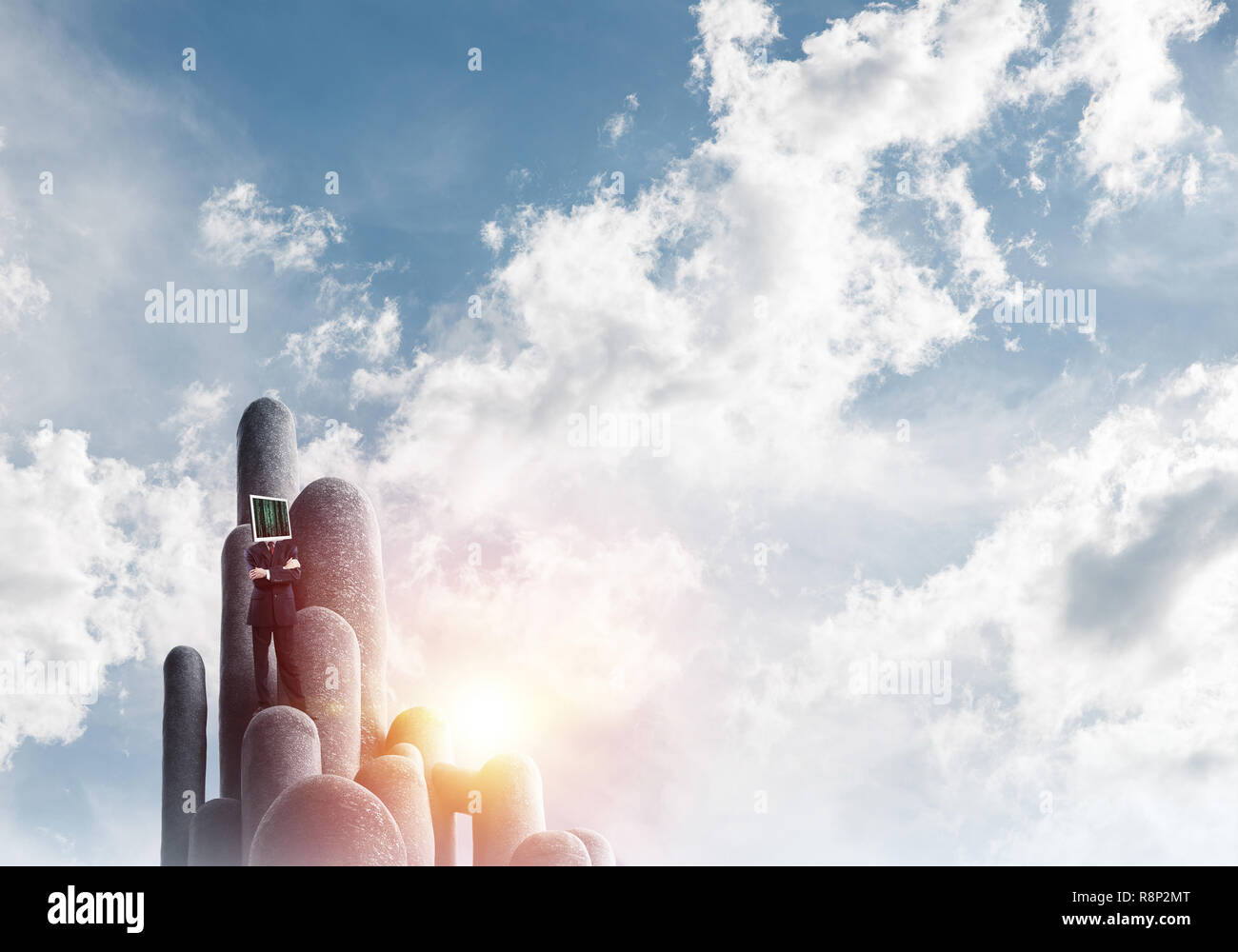 Businessman with monitor instead of head Stock Photo Alamy