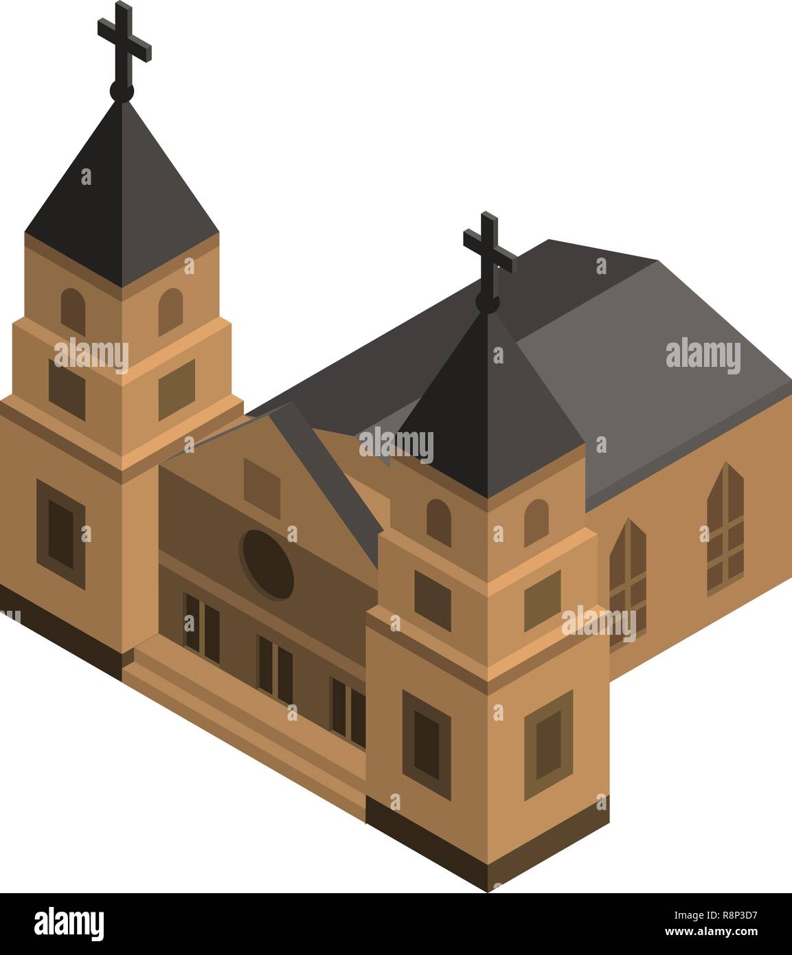 Double tower church icon, isometric style Stock Vector