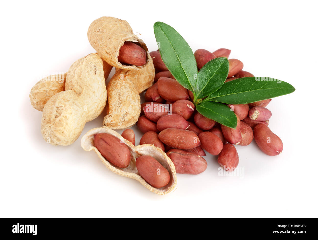 peanuts with leaf isolated on white background Stock Photo - Alamy