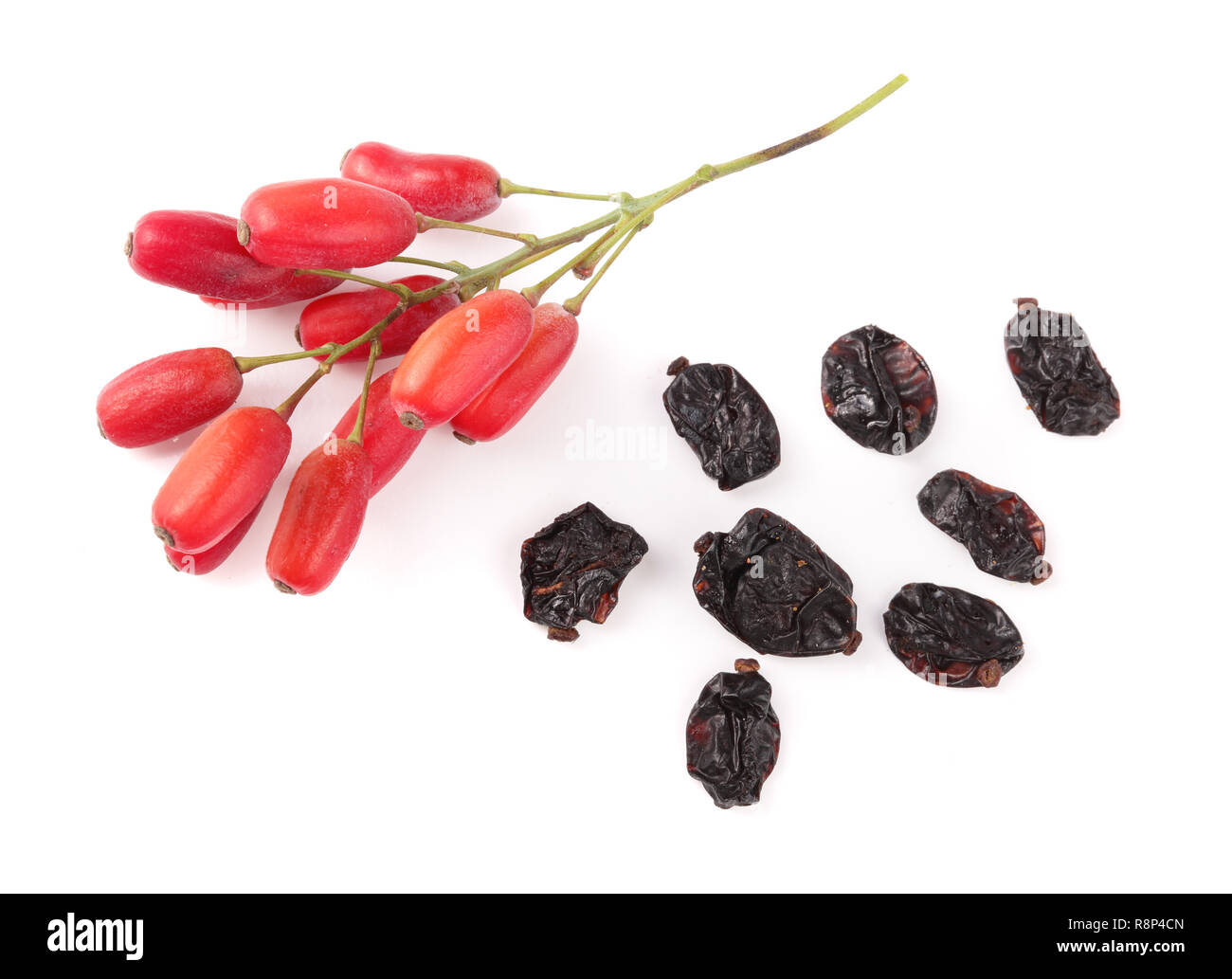 dried and fresh barberry isolated on white background. top view Stock ...