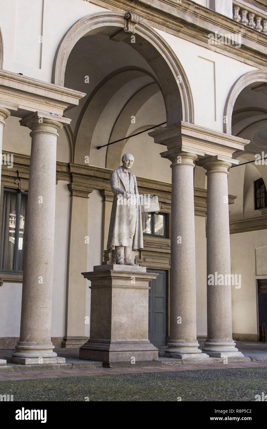 Courtyard at the entrance of Palace of Brera in Milano in Italy Stock Photo